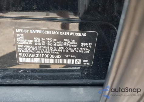2023 BMW X5 Phev xDrive45E z USA, uszkodzony, nr VIN 5UXTA6C01P9P38693